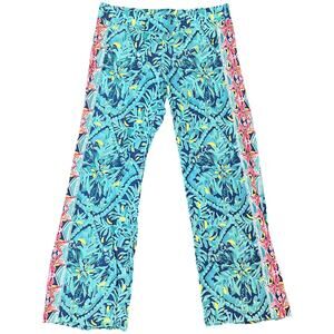 Lilly Pulitzer Womens L Bal Harbour Palazzo Pants Tropical Print Rayon Pull On